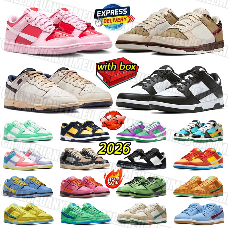 New Designer Mens Sneakers Panda Black White Running Shoes Orange Lobster Leather rubber 2026 Valentine Day Khaki Pearl White Outdoor Shoes Womens Trainers