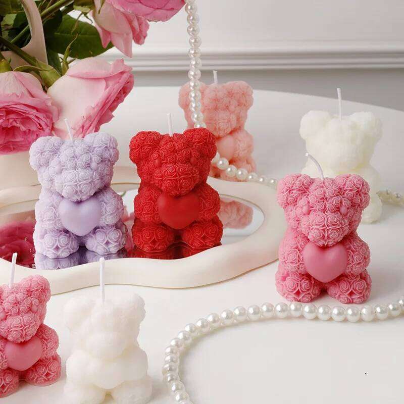Rose Bear Scented Candles - Cute Decorations & Handmade Gifts Women / Friends, Ideal for Wedding Souvenirs, Valentine's Day S260204