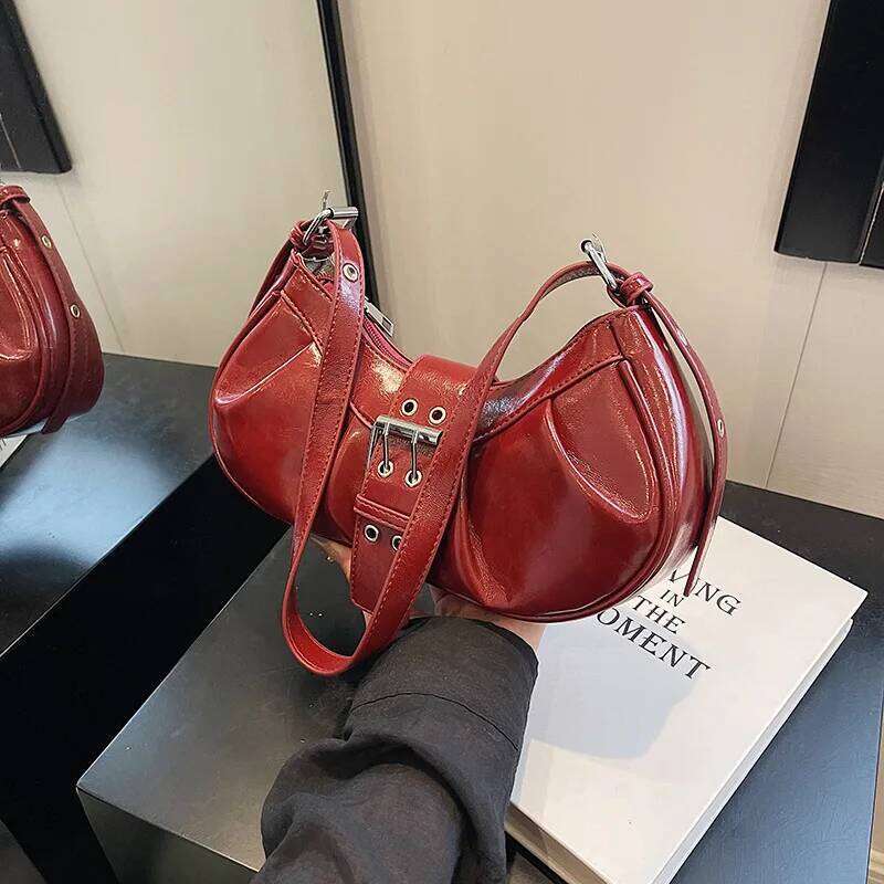 Leather Crossbody Y2K Women Clutch with Adjustable Strap Hobo Bag Underarm Purse for Travel Work Shopping C260204