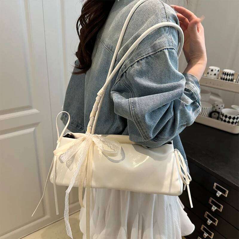 French Elegant Square Korean Bow Decoration Pu High-quality Niche Simple Ballet Style Shoulder Bag New Casual Women Bags C260204