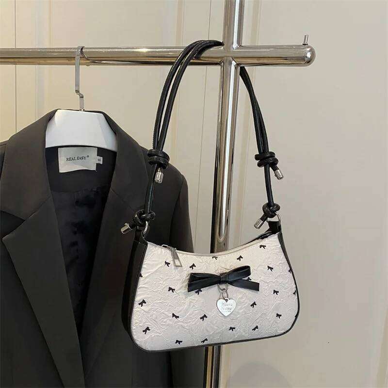 Niche Bow Underarm Fashion Top Handle Purse for Women, Chic Shoulder Tote, Minimalist Crossbody Bag, Versatile C260204