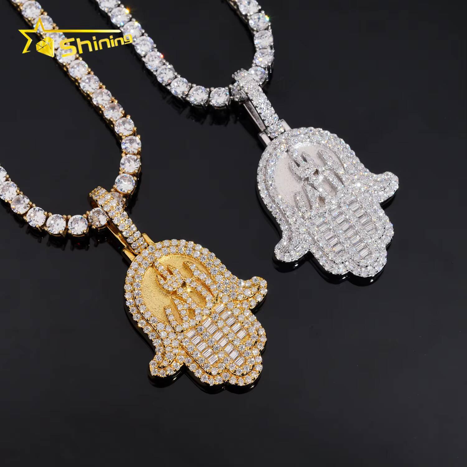 Men Jewelry Pass Diamond Tester 14K 18K Gold Plated 925 Silver Hamsa Iced Out VVS Moissanite Pendant Hip Hop Pendant