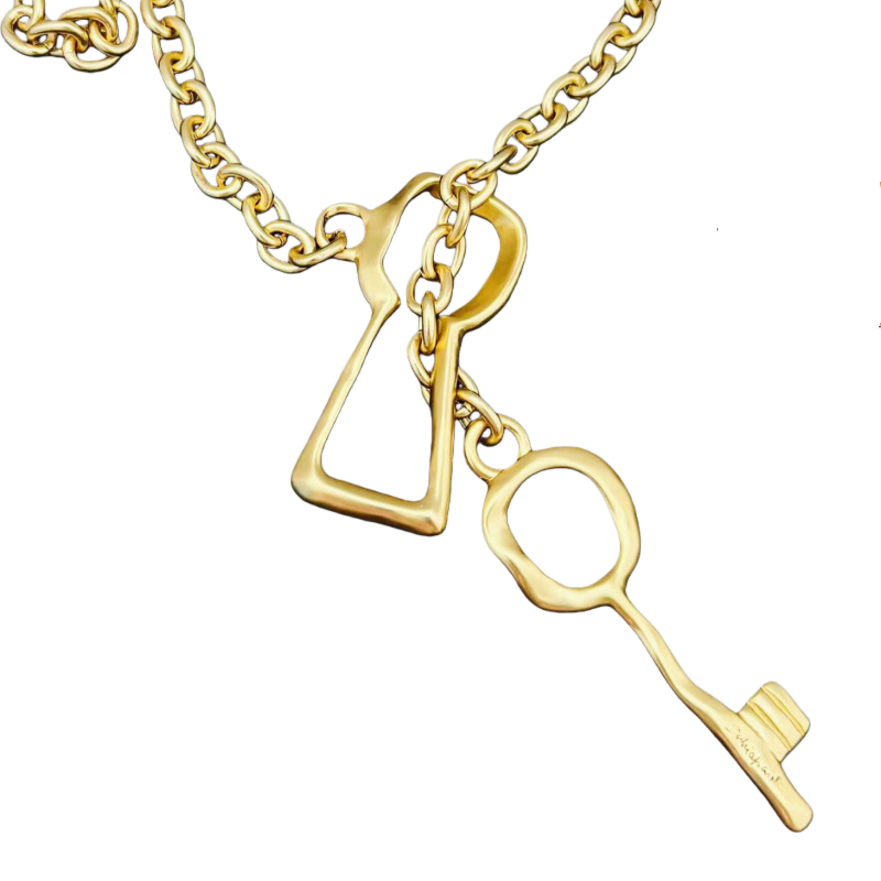 Designer Good Quality Real 18K Gold Plated Key Lock Schiaparelli Pendant Long Necklace Women&Girl Gift Jewelry XL2191