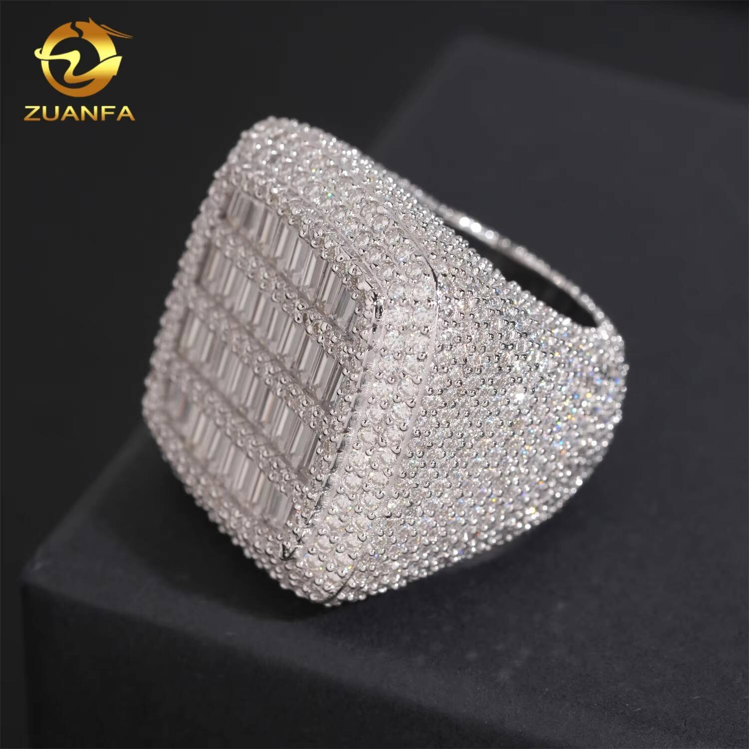 Luxury Big Pass Diamond Tester Diamond Hip Hop Rings baguette 925 Sterling Silver Mens Moissanite Ring