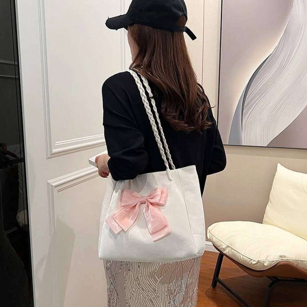 Portable Large Capacity Bow Soft Fashion Women's Shoulder PU Casual Handheld Bag Daily Commute C260204