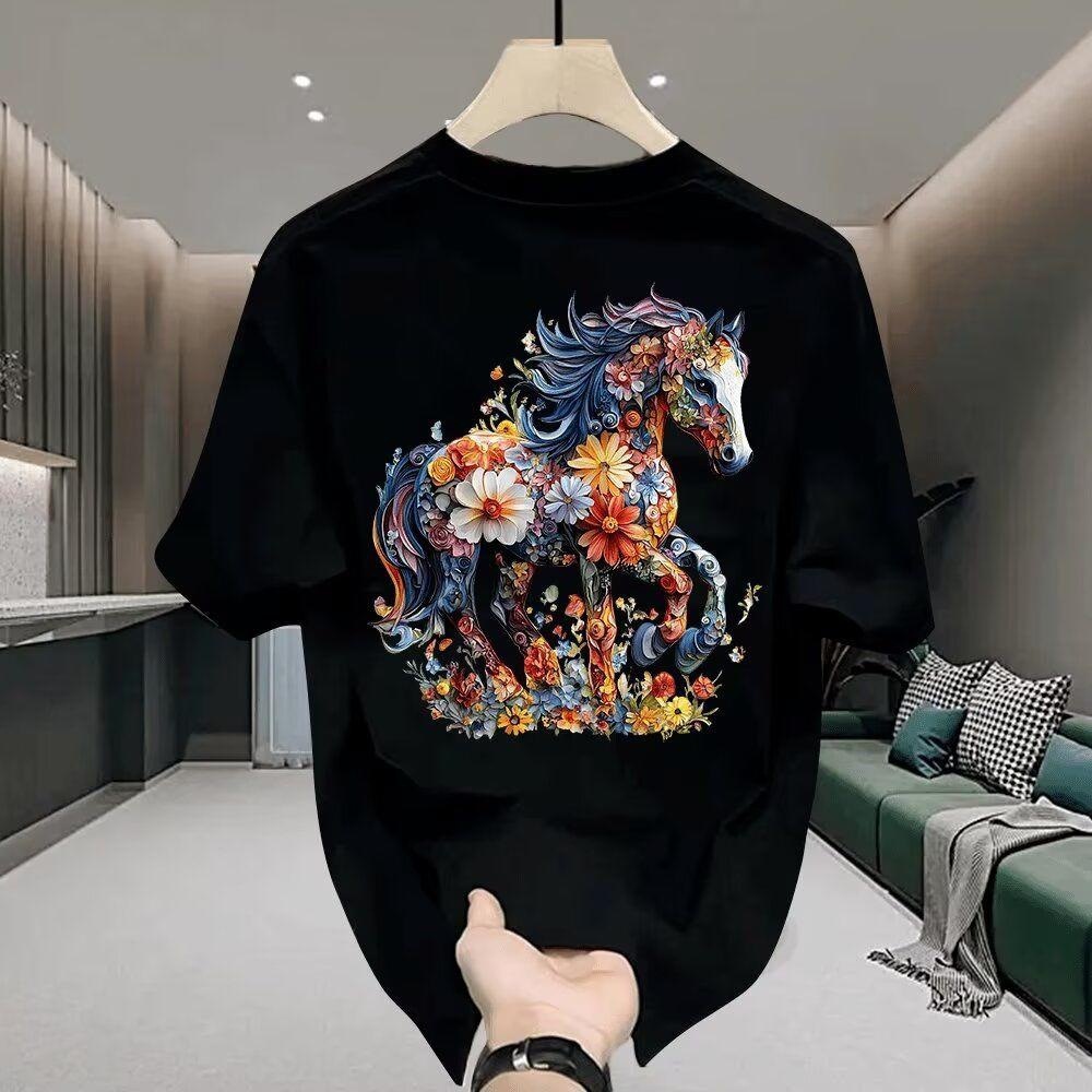Free Shipping 2026 summer new printed design trend versatile casual men's short sleeved loose round neck T-shirt Large Size S-5XL