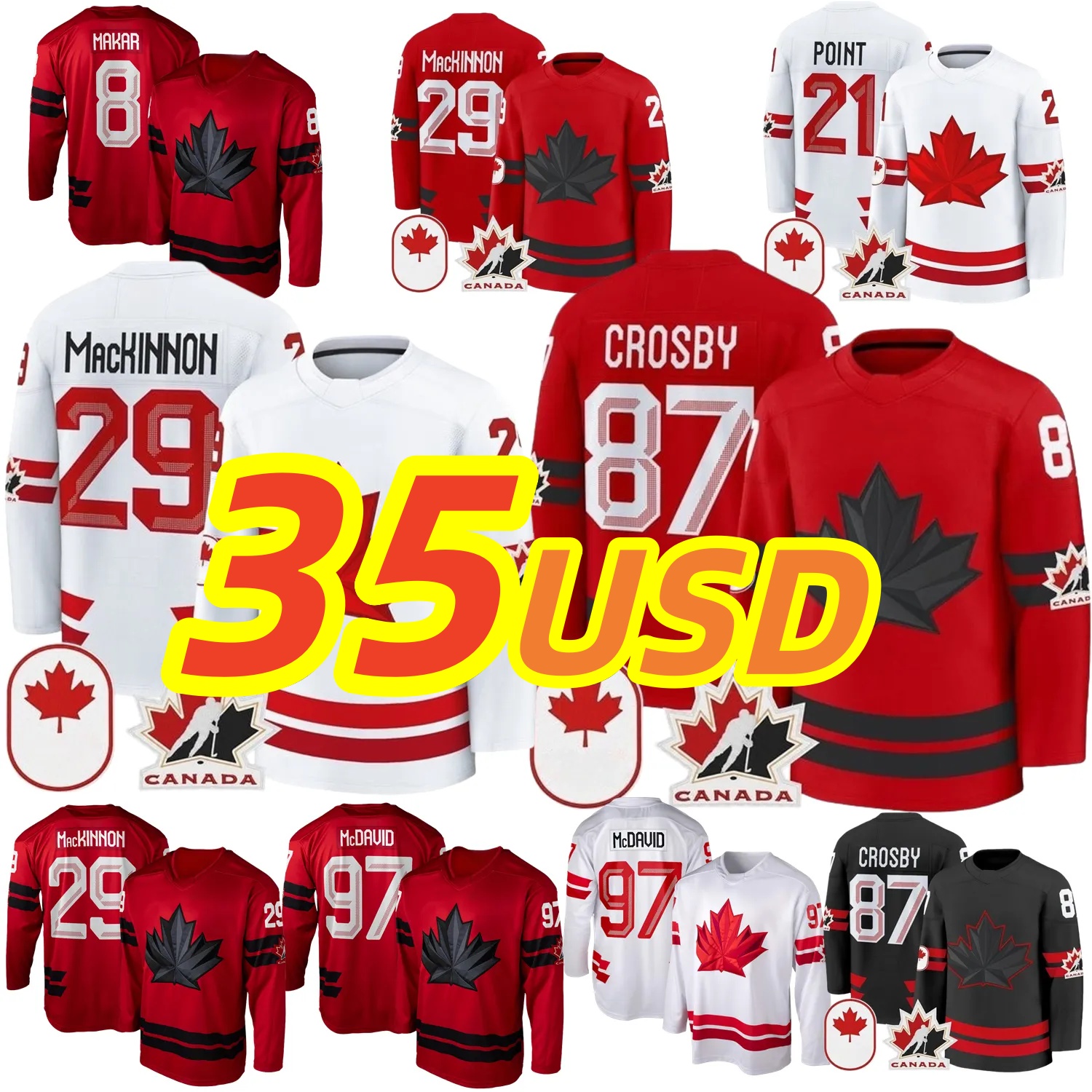 2026 Canada Team Hockey Jersey Sidney Crosby ConnorS McDavid Cale Makar Nathan MacKinnon Sam Reinhart Brayden Point Suzuki Celebrini Marner Wilson Marchand