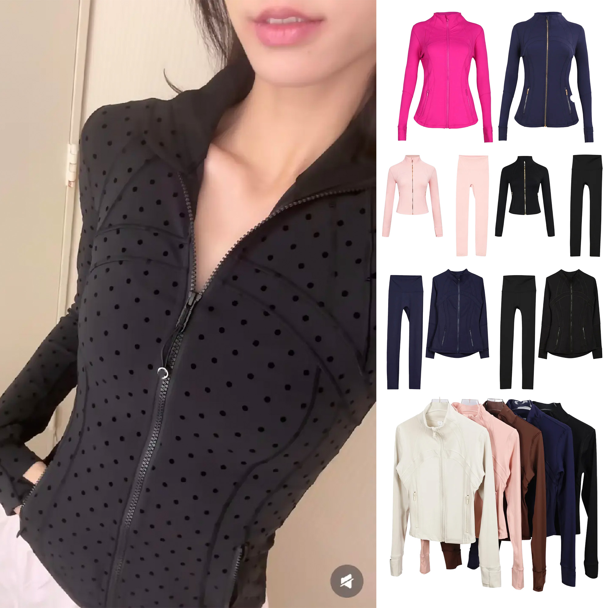 2026 New Gym luluity lemonal Jacket Women Yoga polka dot Jackets Set Coat Fitness leggings Pants Long Sleeves Solid Color Zipper Jacket luluity lemonal shorts set