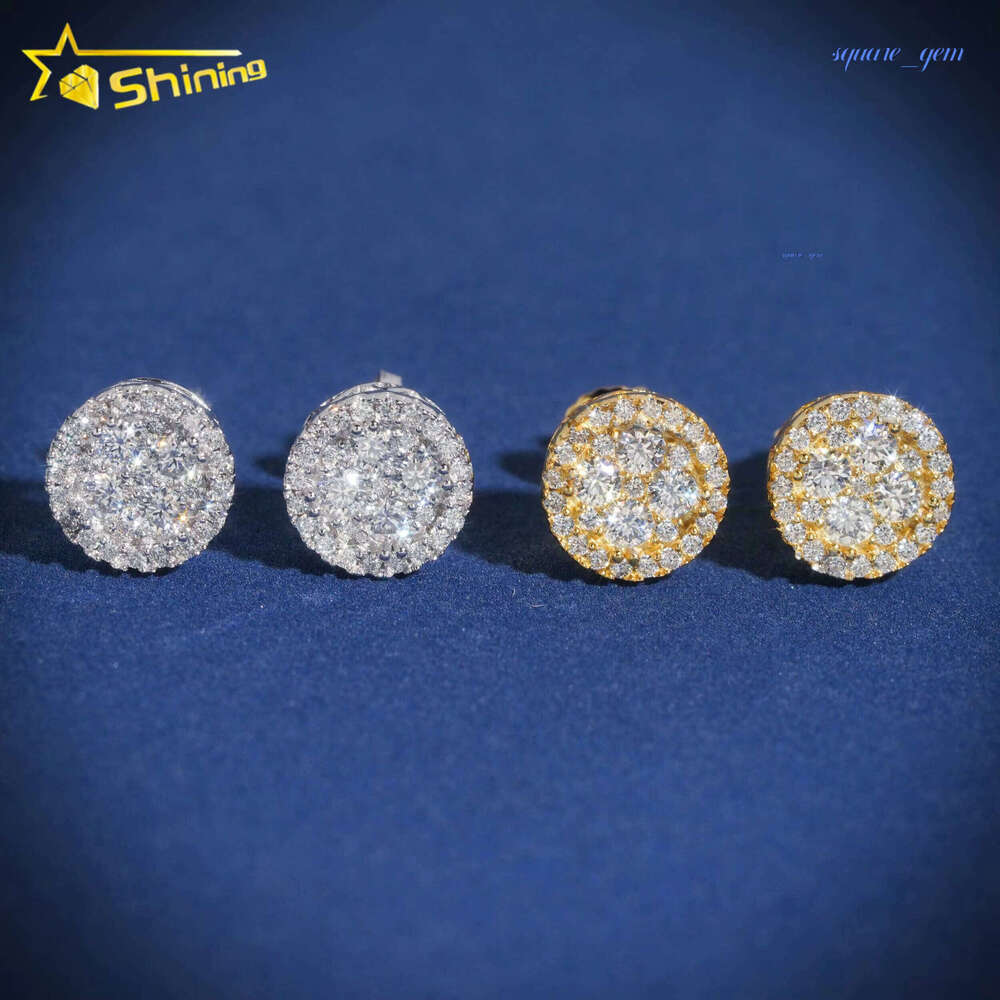Iced Out 9Mm Width Round Shape Studs Lab Grown Diamond Hip Hop Man 10K Gold Jewelry Earrings