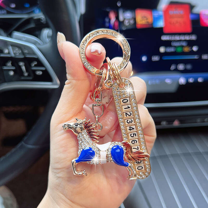 Anti-lost Car Keychain With Diamond Inlay Zodiac Pendant Creative Horse Bag Charm New Year Gift