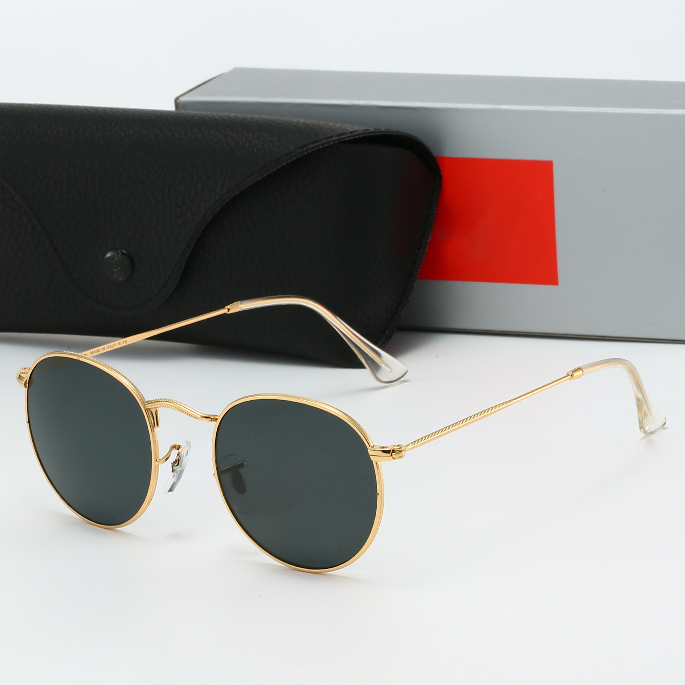 Designer Sunglasses Women Men Classic Round Gold Metal Frame UV400 Polaroid Glass Lens Luxury Retro Eyewear With Case and Box