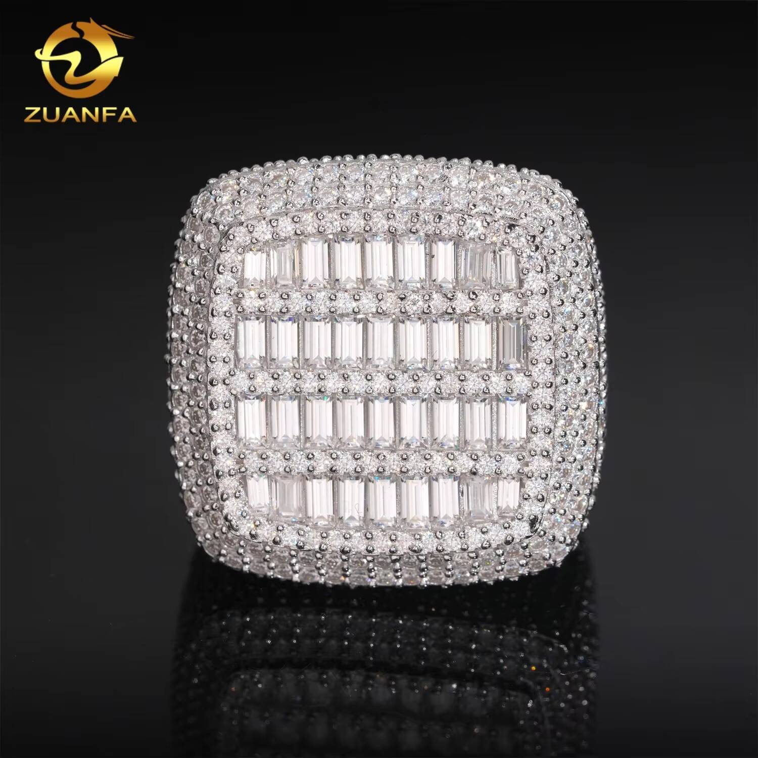 Luxury Big Pass Diamond Tester Diamond Hip Hop Rings baguette 925 Sterling Silver Mens Moissanite Ring