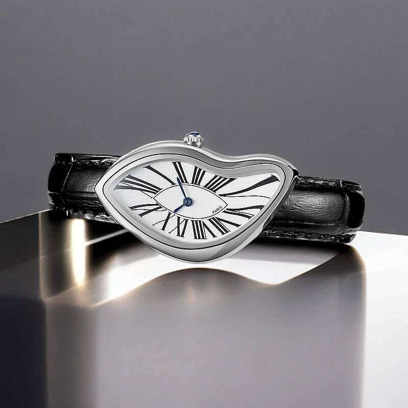 Luxury Quartz Retro Cash Creative Melting Twisted Watch Irregular Case Leather Stainless Steel Men's Y2K 26Y0204
