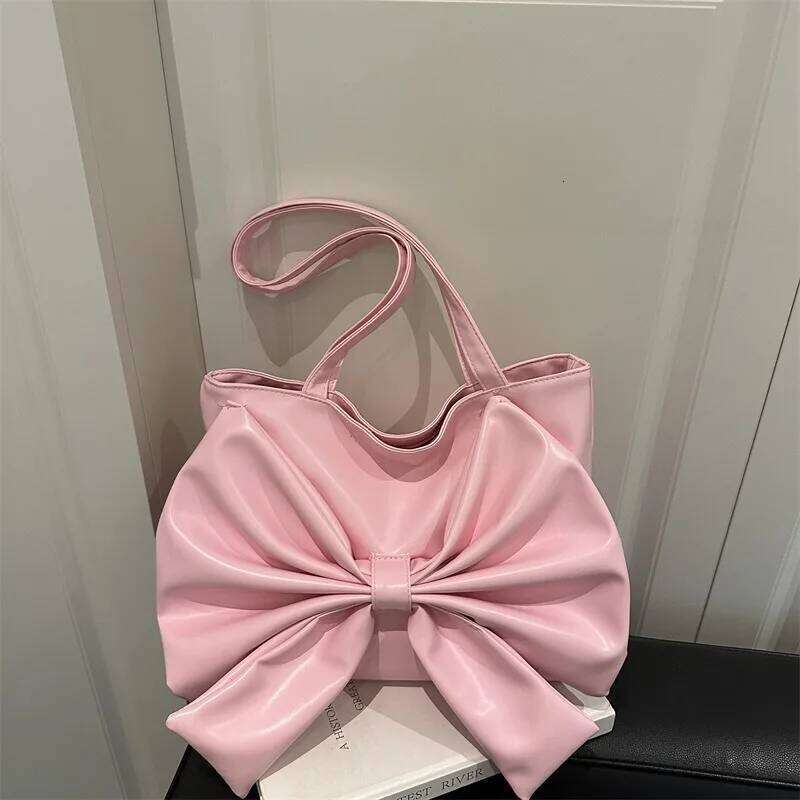 Fashion Shoulder 2025 New Korean Version Bow Commuting Tote Bag, Solid Color Versatile Casual Bags C260204