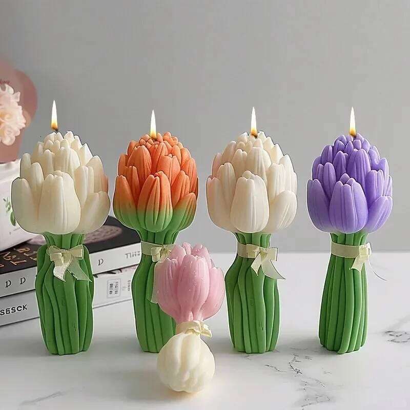 Korean Bud Scented Hand Aromatherapy Tulip Flower Bouquet Candles Handmade Wedding Companion Gift S260204