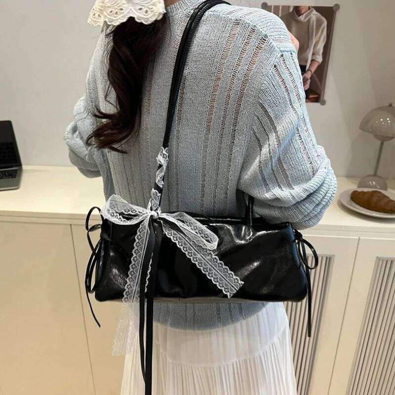 French Elegant Square Korean Bow Decoration Pu High-quality Niche Simple Ballet Style Shoulder Bag New Casual Women Bags C260204