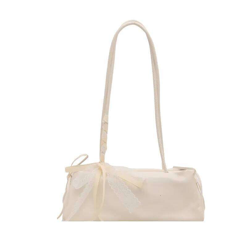 Fashion Bow Lace Ribbons Pu Shoulder Bags for Women Versatile Commuter Ladies Underarm Bag Solid Color Female Handbags Purse C260204