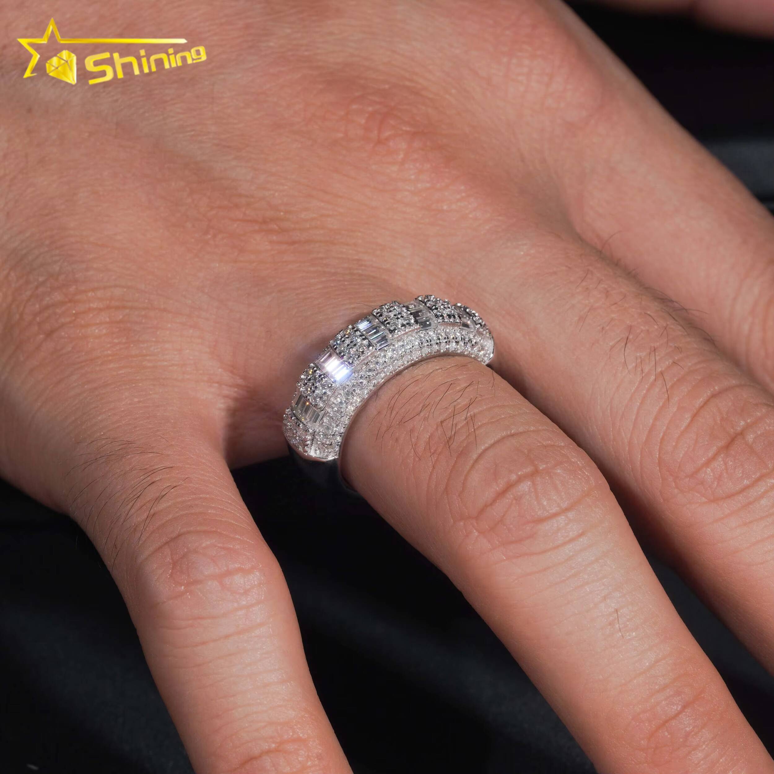 New Design High Quality Iced Out Half Eternity Mens Silver Diamond Moissanite Hip Hop Ring