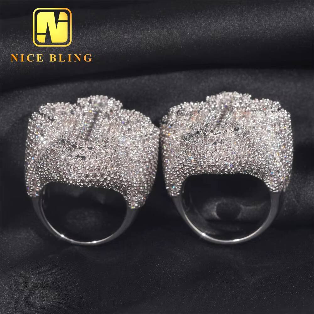 Luxury Rappers Style Diamond Tester Hip Hop Jewelry VVS Diamond Iced Out 925 Sterling Silver Cross Custom Moissanite Ring