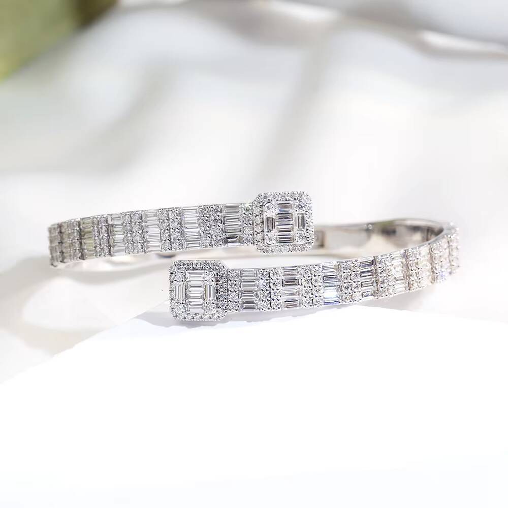 Fine Jewelry Custom 10K White Gold Round Cut Lab Diamond Bangles for Women Gift