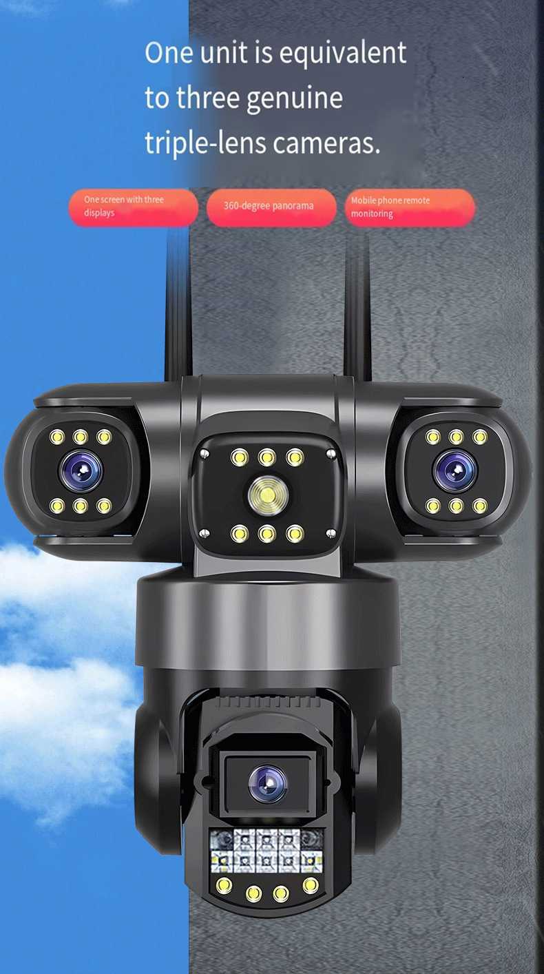 V380 3-lens 4G panoramic surveillance mobile phone with remote high-definition intelligent Wi-Fi waterproof pan-tilt 360-degree camera X250110