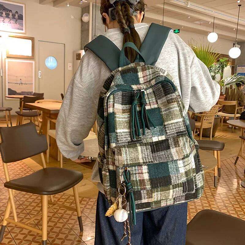 2025 New Fashion Retro Plaid Women Student Book Backpack for Teenage Girl School Bag Large Capacity Travel Rucksack Z260202