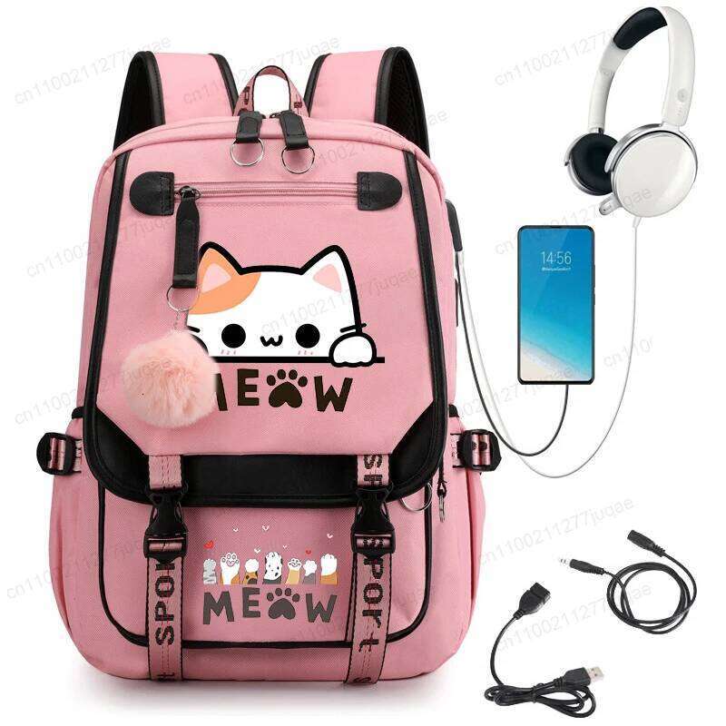 Kawaii Cat Anime Cartoon Bag New Fashion Back To Cute Backpack School Bags for College Student Mochila Z260204