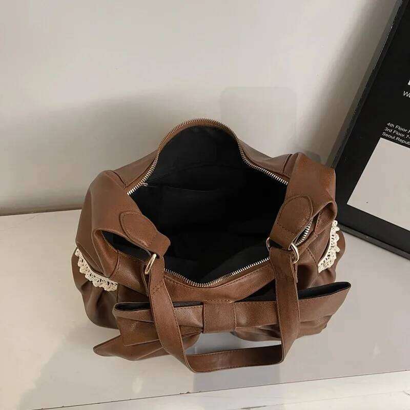 Retro Pu Leather Hobo Bag Big Bow Detail Shoulder Crossbody Bags New Casual Daily Commute Soft Texture Fashion Handbag for Women C260204