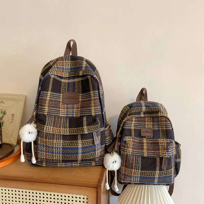 New Fashion Plaid Woollen Women Backpack Student Book Bag Backpacks for Teenage Girls School Bags Large Capacity Travel Rucksack Z260204