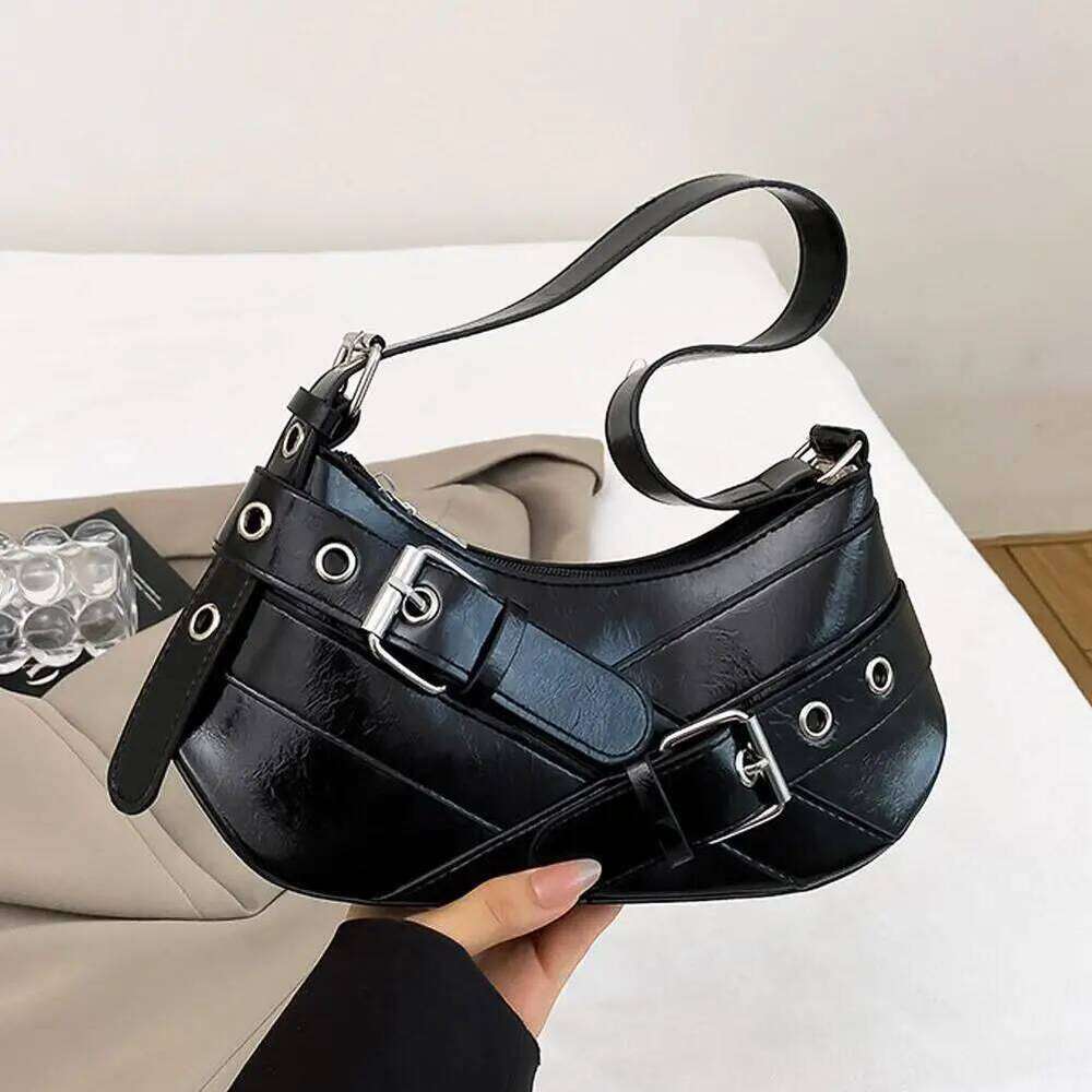 Y2K Punk Shoulder Vintage Maillard Style Belt Design Crossbody Bag Retro Edgy Underarm Purse for Women C260204