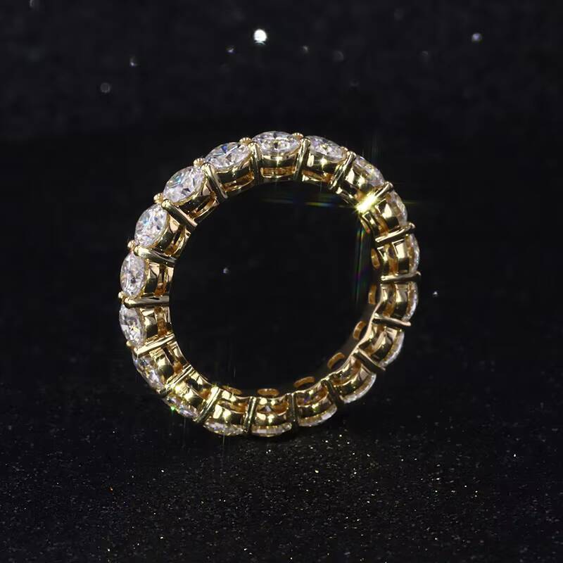 18k Gold Ring Yellow Color Full Eternity Round Shape Moissanite Jewelry Rings
