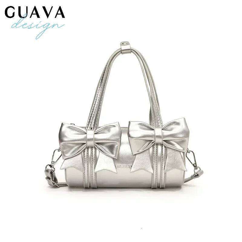 Cute Bow Tie Design Underarm Bags for Women Y2K Korean Fashion Handbags and Purses Pu Leather Shoulder Designer Bag C260204