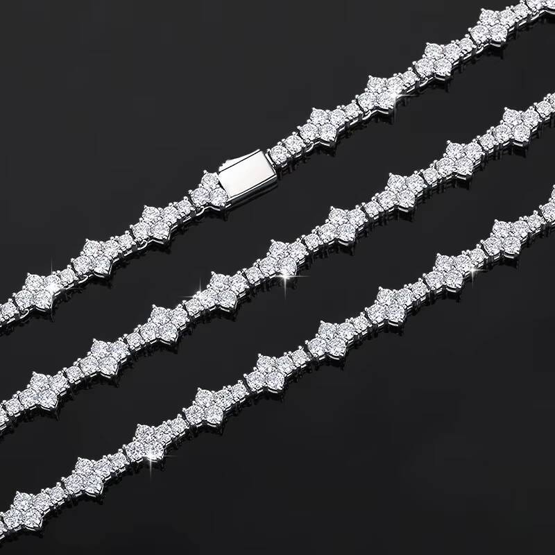 Ready to Ship Moissanite Chain Hip Hop 925 Sterling Silver Cross Moissanite Tennis Chain Necklace for Men and Women