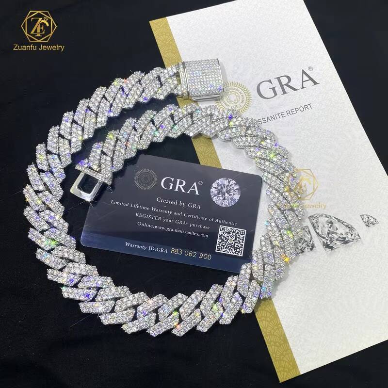 Hiphop Iced Out Cuban Chain VVS Moissanite 2 Rows Gold Cuban Necklace 925 Sterling Silver Diamond Moissanite Cuban Link Chain