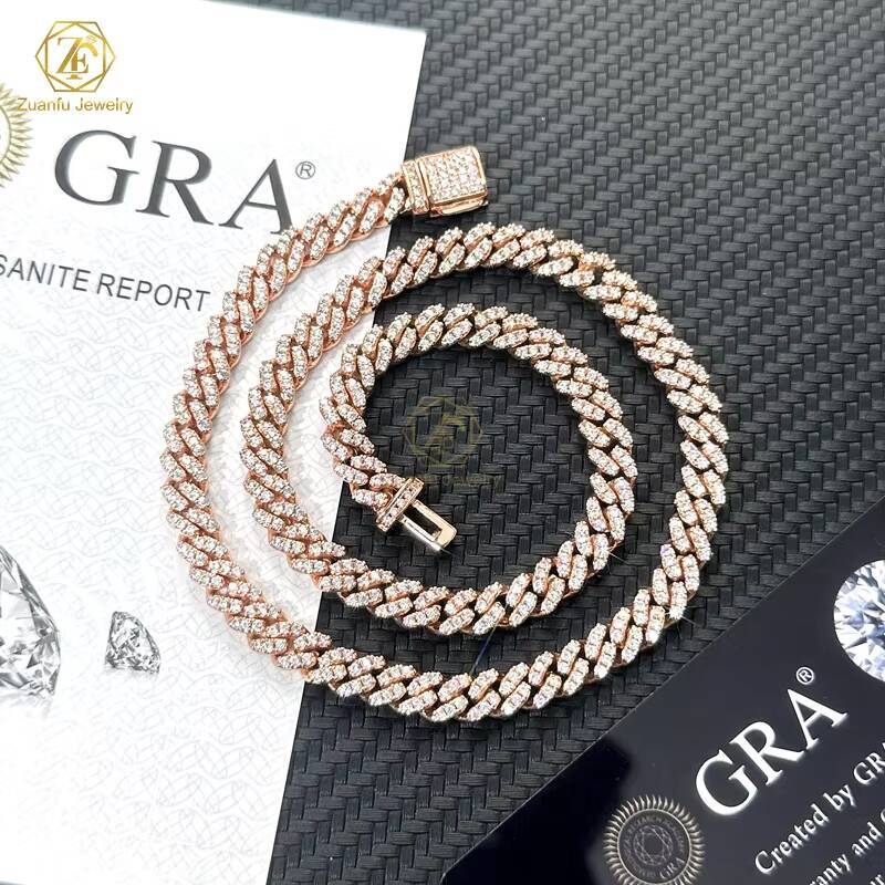 Pass Diamond Tester Real 925 Silver Small 6mm 8mm Wide Single Row Set Moissanite Diamond Bracelet Iced Out Cuban Link Chain
