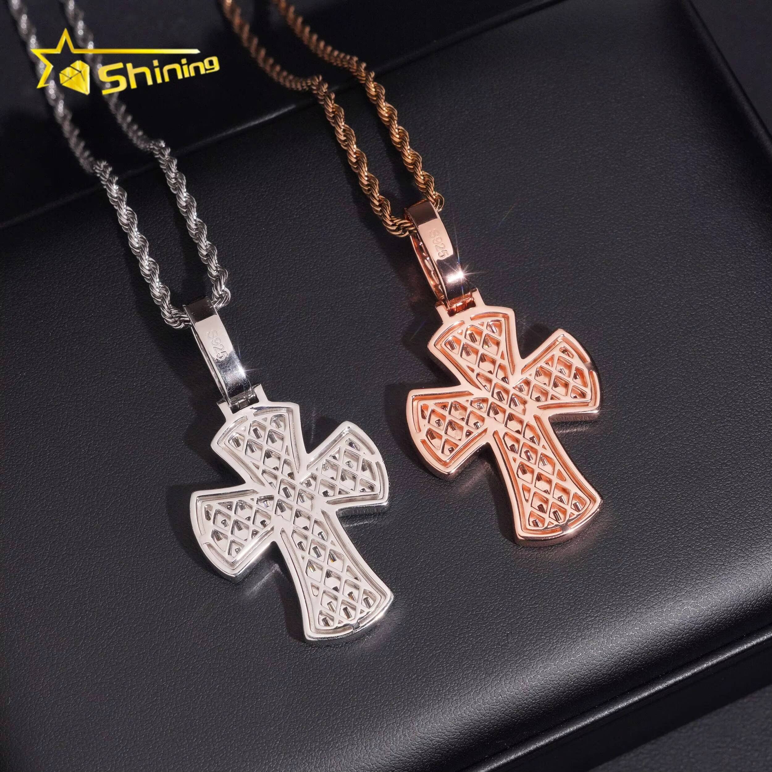 New Style Baguette Diamond Rose Gold 925 Silver Hip Hop Iced Out Cross Mens Moissanite Pendant