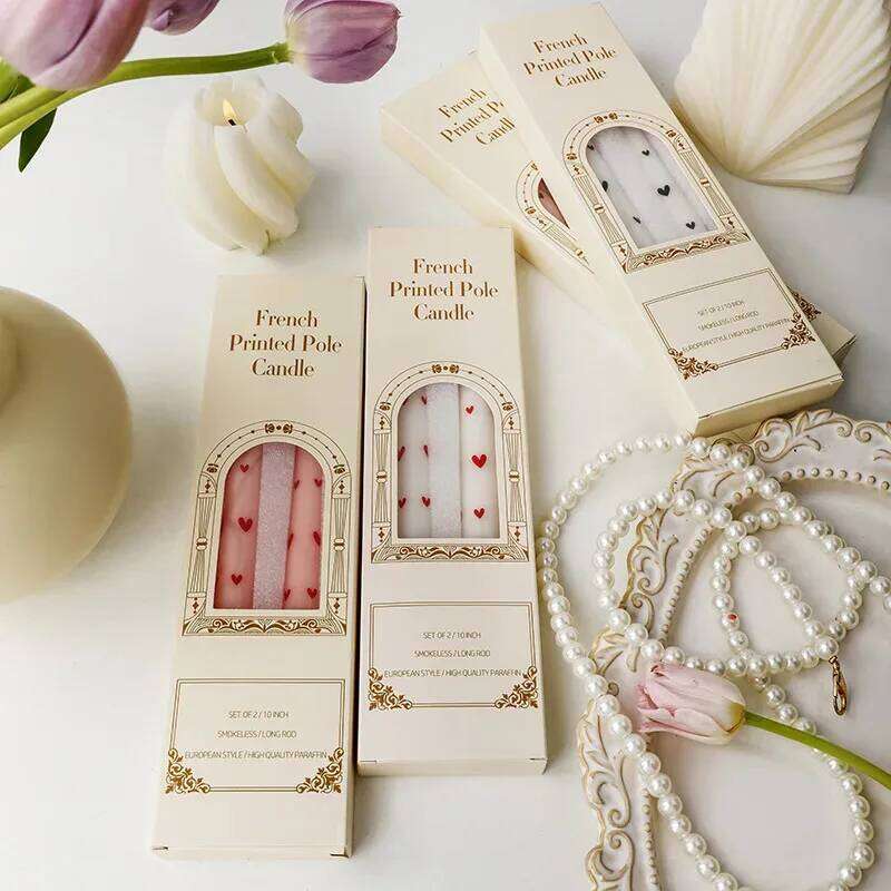 Romantic 2PCS 25CM Long Pole Printed Candles - Wholesale Smokeless Column Wax, for Wedding, Valentine's Day & Banquet S260204 2b4