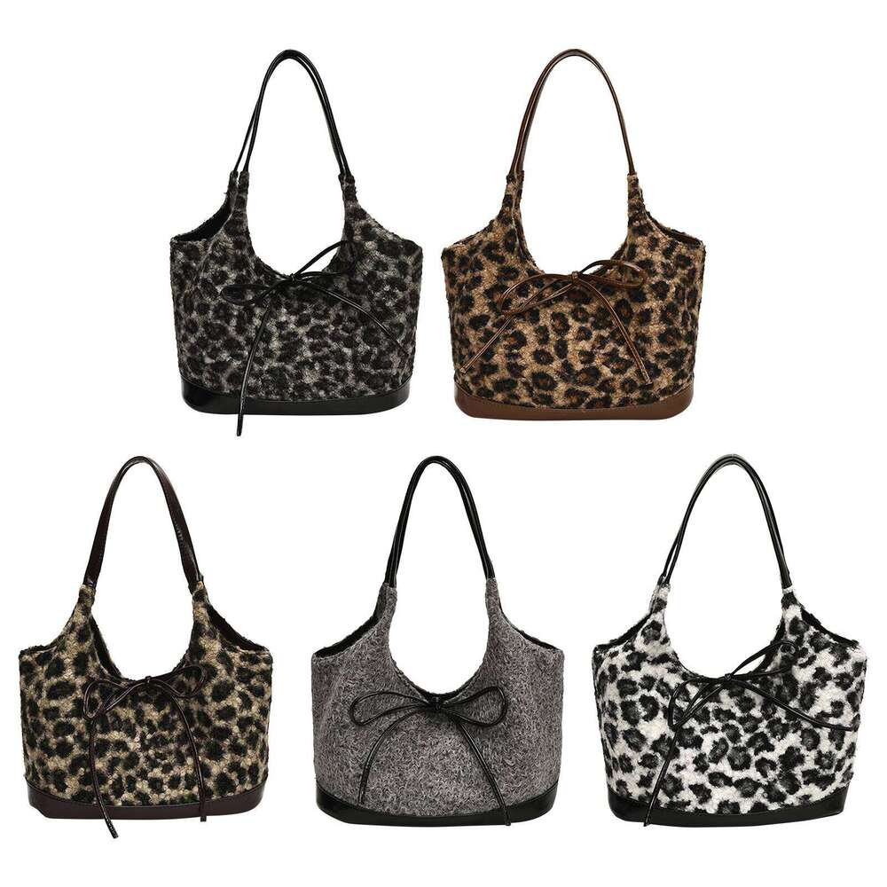 Rayon Leopard Print Shoulder Versatile Underarm with Bow Commuter Bag for Women Work Shopping Travel Daily C260204