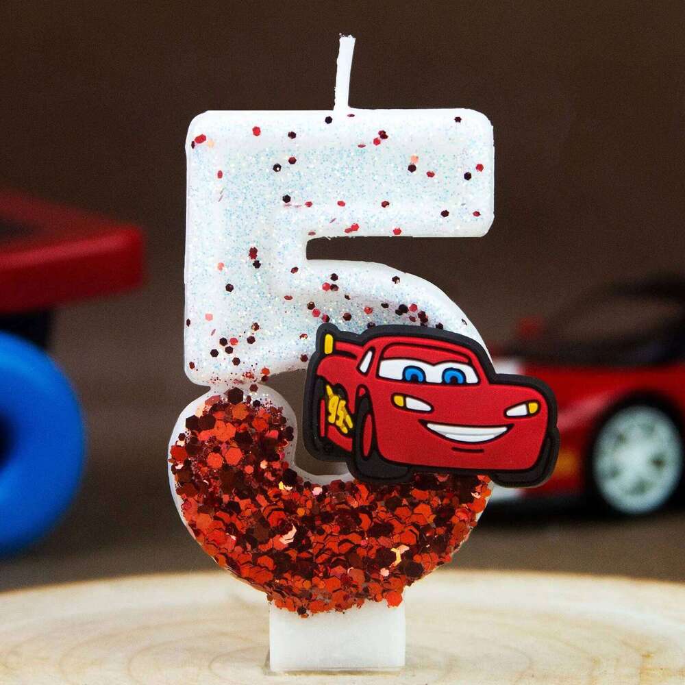 Digital 0-9 Racing Story Lightning McQueen Birthday Candle Cute Cake with Plugin S260204