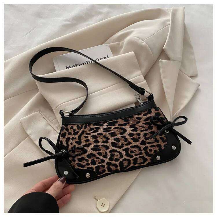 New Armpit Trendy for Women Sweet Double Bow Handbag Ladies Retro Fashion Female Leopard Print Shoulder Bag C260204