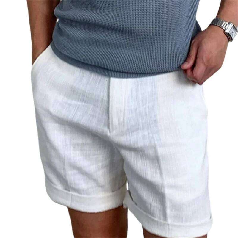 New Men's Cotton Shorts Pants Male Summer Breathable Solid Color Linen Trousers Fitness Streetwear XJ260204