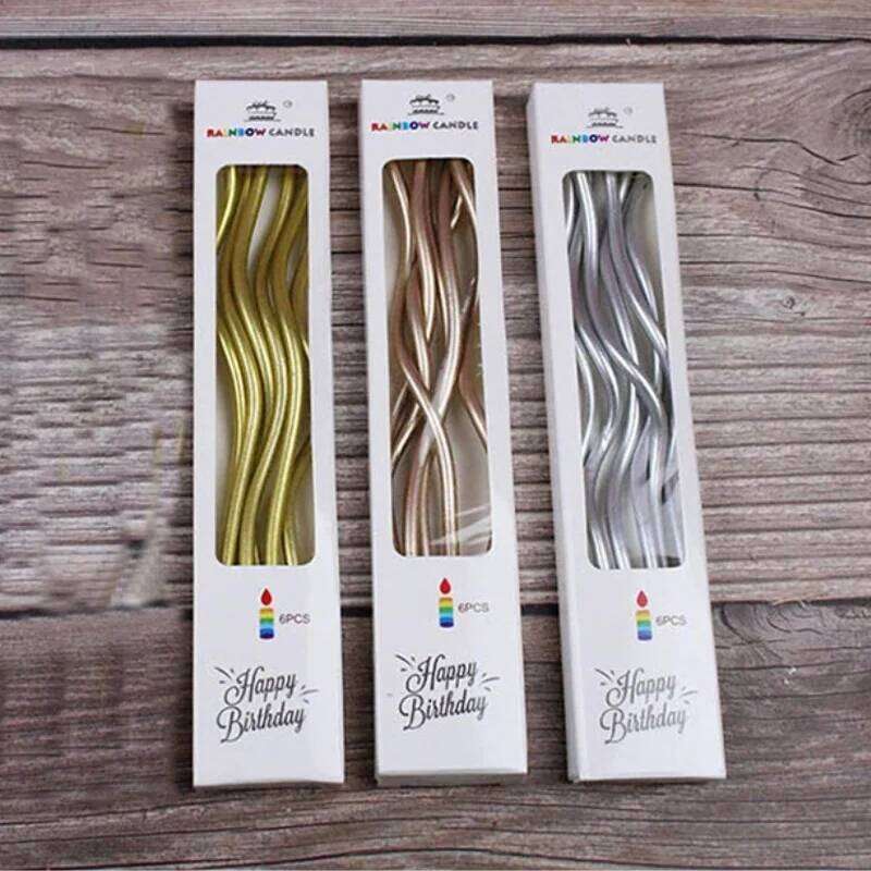 6Pcs/set Curved Cake Candles Birthday Baby Shower Gender Reveal Cupcake Decorating Candle Toppers Wedding Party Decorative S260204