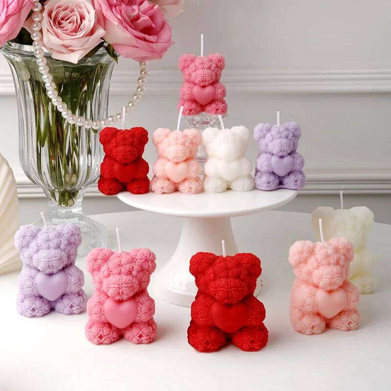Rose Bear Scented Candles - Cute Decorations & Handmade Gifts Women / Friends, Ideal for Wedding Souvenirs, Valentine's Day S260204