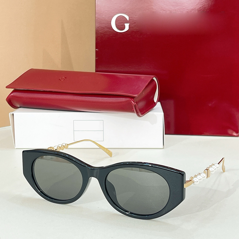 Designer Sunglasses for Women Gold Metal Grey Lenses Oval Pearl Shades GG 1970 Trendy Street Shooting Y2K Daily Outfit Luxury Brand cat eye Sunglasses