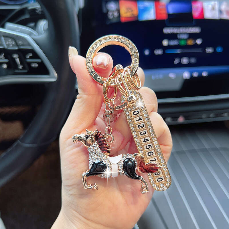Anti-lost Car Keychain With Diamond Inlay Zodiac Pendant Creative Horse Bag Charm New Year Gift