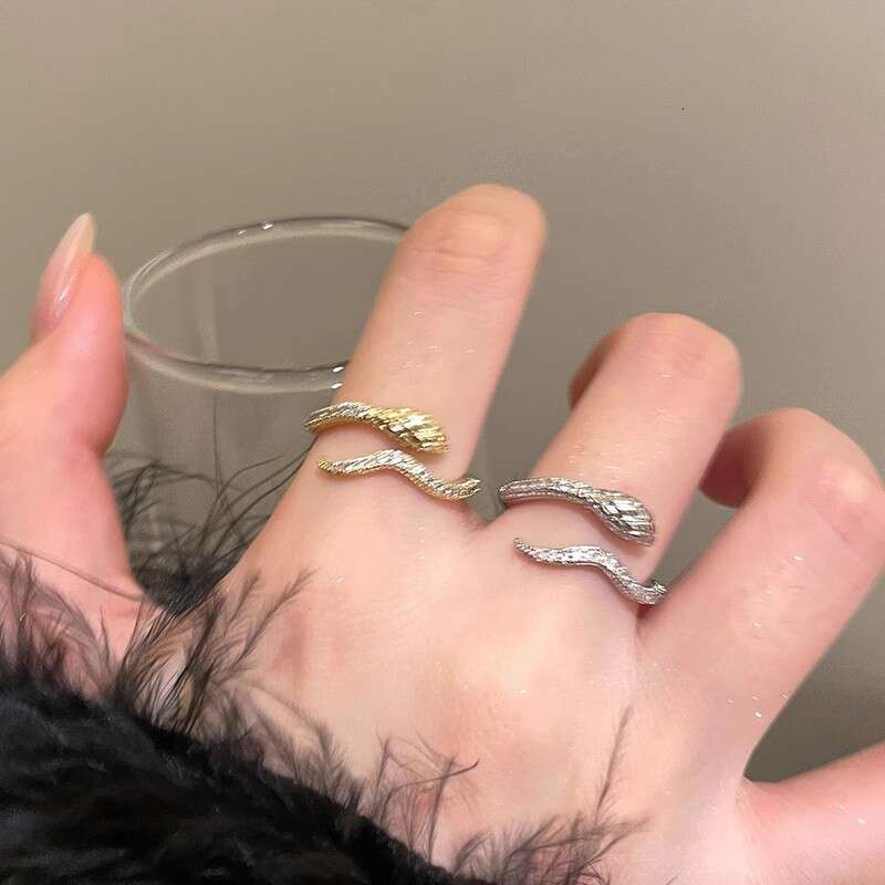Snake-shaped Zircon Open Ring, Minimalist Style Ring For Women, Versatile Band Ring