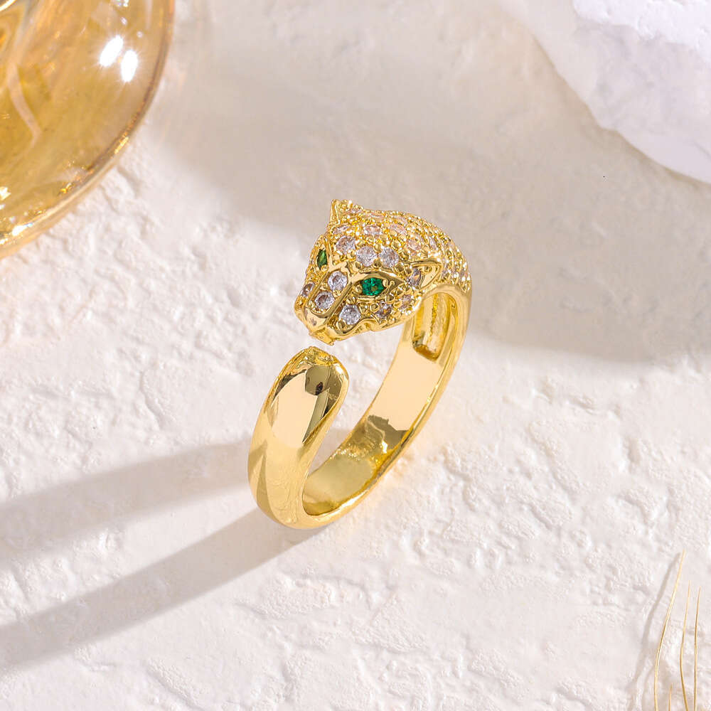 Micro Pave Zirconia Light Luxury High-end Leopard Head Ring for Women, Niche Retro Adjustable Open Ring