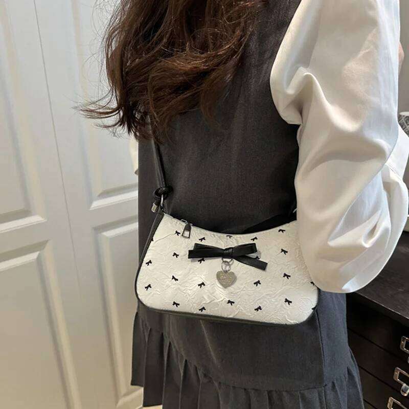 Niche Bow Underarm Fashion Top Handle Purse for Women, Chic Shoulder Tote, Minimalist Crossbody Bag, Versatile C260204