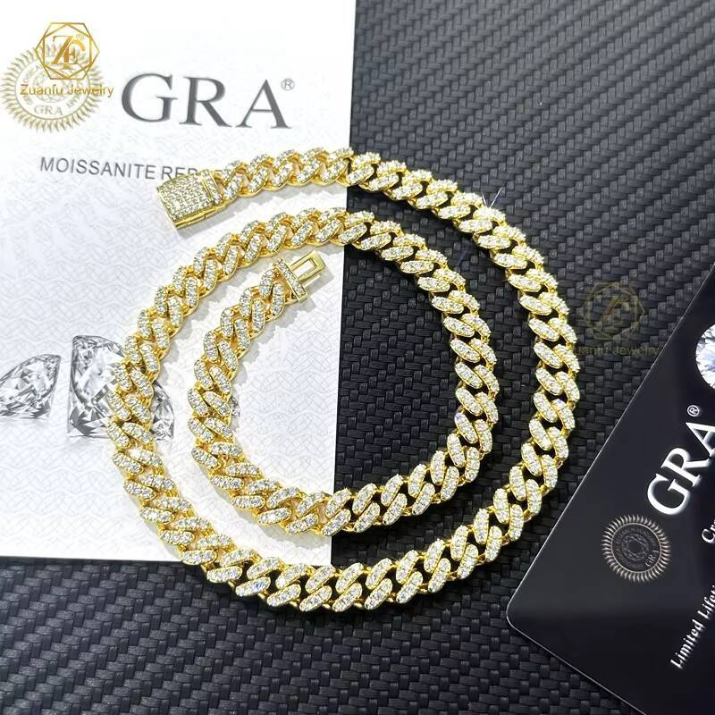 Pass Diamond Tester Real 925 Silver Small 6mm 8mm Wide Single Row Set Moissanite Diamond Bracelet Iced Out Cuban Link Chain