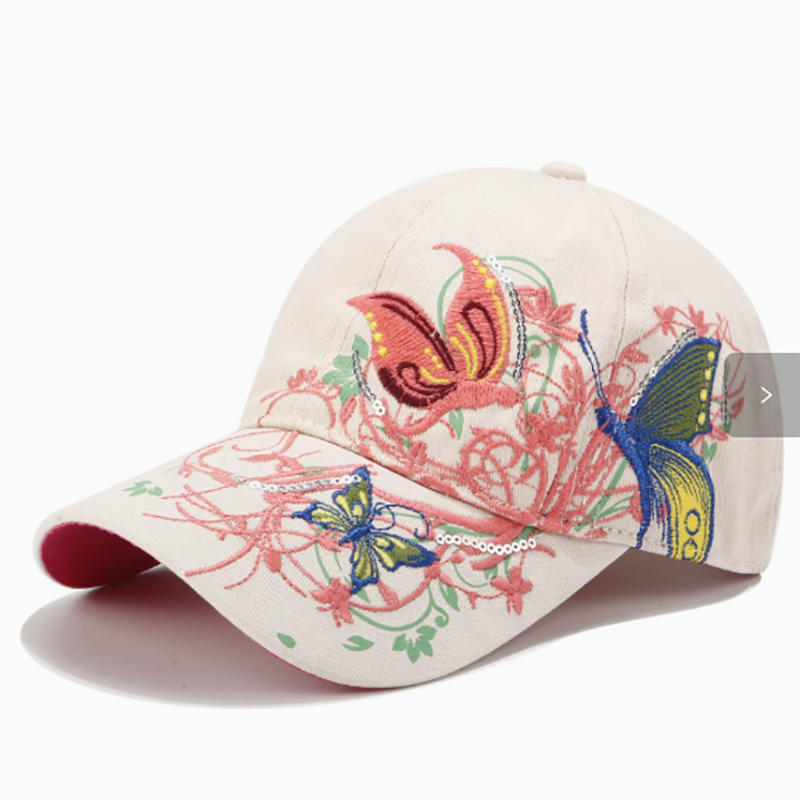 High-quality Fabric Wholesale Sun Protection and Shading Hats Korean-style Butterfly Sequin Embroidered Baseball Caps 83
